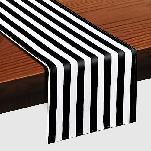 Schwarz-Weiß Tischläufer, Streifenmuster Tischläufer, 30 x 275 cm, rechteckig, moderner Tischläufer für Zuhause, Küche, Kaffee, Esszimmer, Bauernhaus, Party, Versammlung, Dekor (Gestreift)