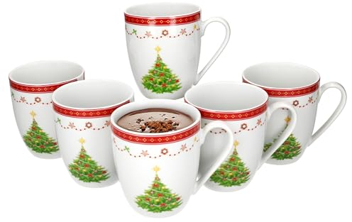 MamboCat Weihnachtsstraum - Set di 6 tazze da caffè, 340 ml, in porcellana con manico, per 6 persone, con decorazioni natalizie, per bevande calde, vino brulé, cacao, latte macchiato & Co
