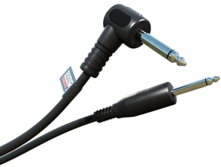 rhinocables 6.35mm Mono Jack Cable (1.5m) | Straight to Right Angle Design, Electric Guitar, Bass, Keyboard Amp Connection, Tangle Free PVC