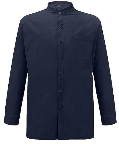 Baumwoll-Leinenhemd Herren Langarm Hemden Einfarbig Casual Freizeithemd Slim Fit Businesshemd Button Down Leinen Shirt Stehkragenhemd Sommerhemd Leicht Atmungsaktiv Strandhemd Lang