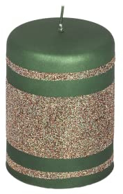 G Decor Stumpenkerze mit Glitzer und grünen Cappuccino-Streifen: Elegante und Festliche Dekokerzen für die Inneneinrichtung, Partys und besondere Anlässe (kleine Stumpenkerze)
