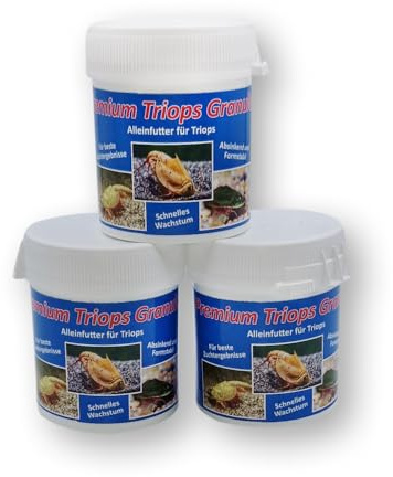 Premium Triops Granulat Triopsfutter 3 x 40 g = 120 g, für Urzeitkrebse | Hauptfutter für Triops und andere Urzeitkrebse, Futtergranulat, absinkend, formstabil, für Haltung, Zucht, tägliche Fütterung
