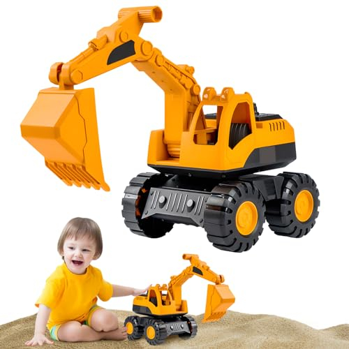 Baustellen Spielfahrzeug für Kinder ab 2+ Jahre, Bagger, Schaufel, Kipper, Robuster Schaufelbagger mit Funktionstüchtigen Baggeram, Indoor Outdoor Sandspielzeug Strandspielzeug für Mädchen Jungen (A)