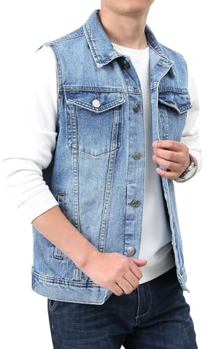 HNVAVQ Homme Gilet en Jean Veste sans Manches en Jean Veste Mode de Motard Gilet Décontractée Gilet de Biker