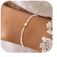 Perlenarmband Damen, Armband Perlen mit Herz-Abstandsperlen, Verstellbare Kette aus Vergoldetem Edelstahl, Perlenarmbänder und Herzanhänger für Geburtstag, Valentinstag, Muttertag