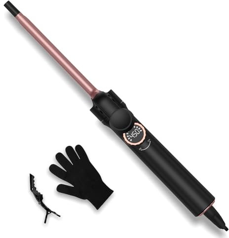 9mm Curling Wand for Long Hair, Curling Iron Ceramic Coating Curling Tongs 5 Adjustable Temp LCD Digital Control,Thin Long Barrel Curling Iron Double Voltage 110-240V