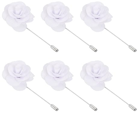 PATIKIL 6 Stück Blumenanstecker Pin Brosche Outfit Zubehör Weiß | handgefertigter Camellia Reversnadel, Für Herren Damen Anzug Hochzeit Abschlussfeier Jahrestag