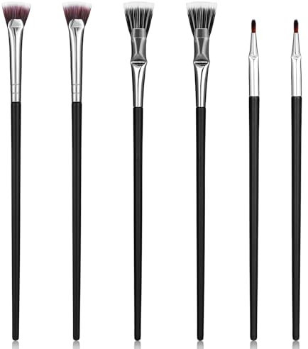 Yuanchu Lot de 6 pinceaux de maquillage ultra fins pour eyeliner Essence - 6 pinceaux coudés - Brosse à sourcils - Mascara professionnel - Accessoires pour fard à paupières - Pinceaux anti-cernes -
