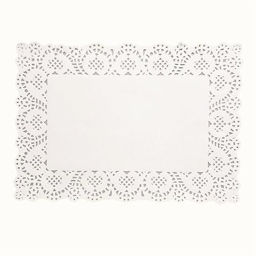 RUIYWEN 100 Fogli di Carta Pizzo Bianco Rettangolare Centrini di Carta per Torte, Dessert, Cupcake, Snack, Pizza, Ciambelle, Biscotti, Cibi Fritti (19x30cm)