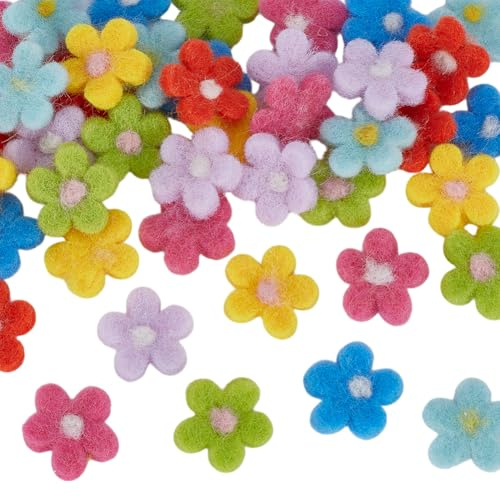 FINGERINSPIRE 42 Pezzi Feltro di Lana Margherita 7 Colori Mini Fiore per Artigianato Fai Da Te, Ornamenti per Le Feste, Applique per Vestiti