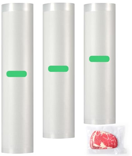 Diboniur Sac Sous Vide Alimentaire, 3 Rouleaux 28/25/20 x 300cm Sac Sous Vide, Réutilisable Sachet Sous Vide Alimentaire, Convient à Tous Machine Sous Vide