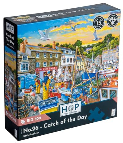 The House of Puzzles Catch of the Day, Big 500 Piece Jigsaw | Extra Large Pieces, Artist Illustrated, Scenic Landscape, Deluxe Puzzle Gift for Adults