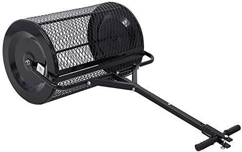 QLSABIA Consiga un césped exuberante con el esparcidor de abono de 36 Pulgadas, Malla metálica, Mango Manual o remolcable 2 en 1, Color Negro