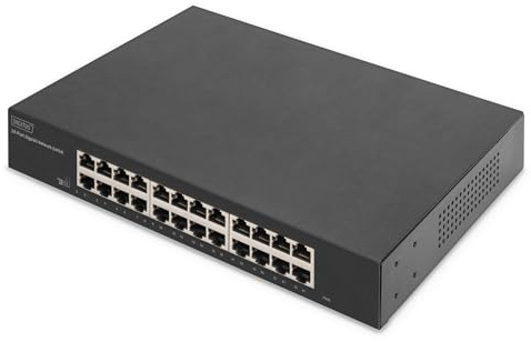 DIGITUS DN-80113-2 - Switch di rete Gigabit a 24 porte - non gestito - senza ventola - modalità VLAN - interruttore DIP - 10/100/1000 Mbit/s - incl. staffe di montaggio da 19” - nero