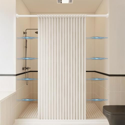 Haoyunll Cortina de Ducha de Tela Plegable Magnética Antimoho Impermeable para Ducha A RAS de Suelo, Cortinas de Ducha Plisadas Lavables, 220g/m², Beige, 80x200cm