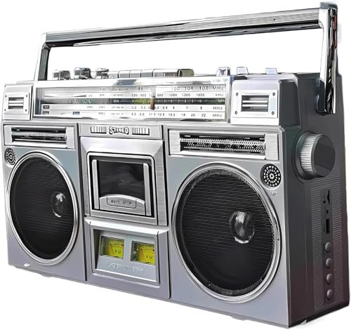 Boombox - Reproductor de casete portátil de radio Bluetooth con AM/FM, reproductor de cinta retro plateado compatible con entrada SD/USB, para reuniones familiares, viajes, parque, escuela