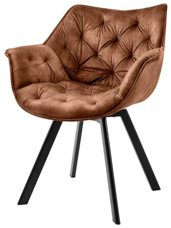 Stuhl THE DUTCH COMFORT - 68cm - braun - Samt Metallbeine drehbar Armlehne | Auto-Return-Funktion, hoher Komfort, bequeme Polsterung, pflegeleicht, Design, 180° Drehfunktion, Eyecatcher