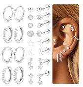 Morfetto 12 Paires Boucles d'Oreilles Femme Acier Chirurgical Inoxydable Hypoallergénique Lot Boucle d'Oreille Argent Creoles Huggie pour Piercing Oreille Helix Tragus Cartilage Conch