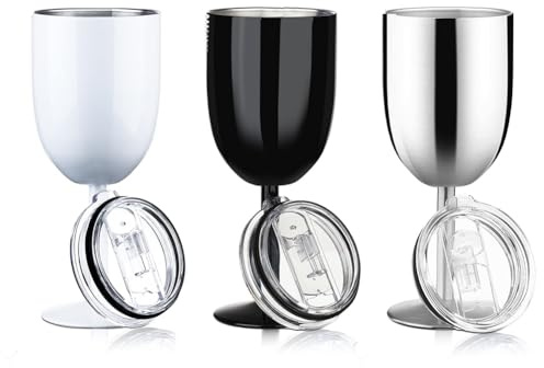 Aboiled Bicchieri da vino in acciaio con coperchio, a doppia parete, isolati, calici infrangibili, 284 ml, A