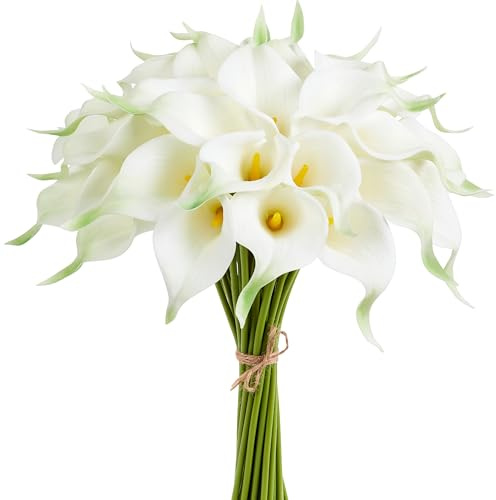 AWARDSEN Fiori artificiali di calla, 12 pezzi, fiori finti bianchi realistici al tatto, per bouquet da sposa, decorazione per la casa e la cucina, calle finte