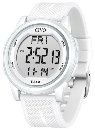 CIVO Digital Damenuhr Herrenuhr Wasserdicht: Weiß Silikon Armbanduhr mit Stoppuhr Wecker Datum - Outdoor Sport Digitaluhr für Damen Herren