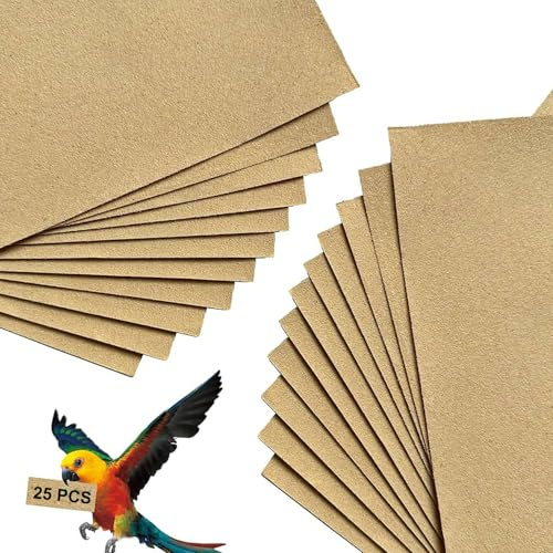 Bavooty Carta per Ghiaia per Gabbie per Uccelli,Carta vetrata per macinare Uccelli,Carta vetrata per Animali Domestici,Rivestimento per Ghiaia per Uccelli,Facile da Pulire,43 * 28cm,25 Fogli