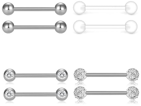 xwnyzw 4 Pairs 14G Tongue Bars, 316L Stainless Steel Nipple Piercing Jewellery, Tongue Bar Piercing Jewelry, Four Styles Personalized Accessories for Men and Women