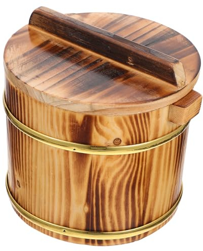 SHINEOFI Seau à Riz Sushi Bois avec Couvercle Récipient de Préparation et Mélange pour Riz Cuit Cuisine Maison et Restaurant Surface Lisse et Ouverture Large