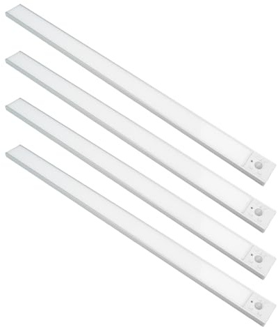 LUXULA 4 Stück LED Schrankbeleuchtung Bewegungsmelder 60cm, Silber | USB wiederaufladbar, magnetisch, 3CCT dimmbar 3000K 4500K 6000K für Kleiderschrank, Küche, Flur und Treppe, kabellos