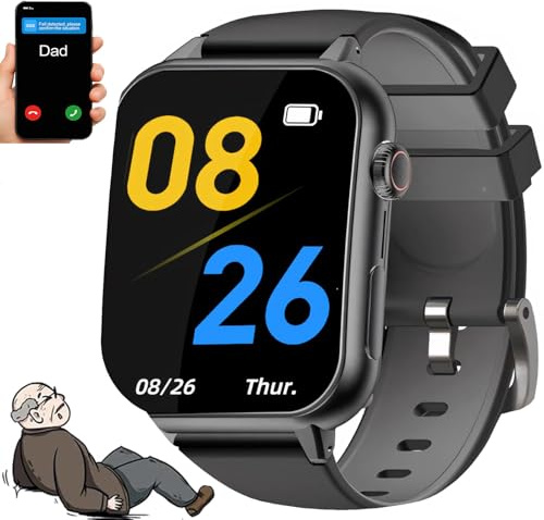 Smartwatch 4G Per Anziani, Schermo Curvo Da 1,83, Rilevamento Cadute | Pulsante Di Emergenza SOS | Posizionamento GPS | Chiamata Bidirezionale | Zona Sicura, Orologio Anticaduta Per Anziani Black