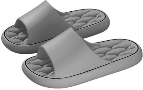 Massagetofflor damtofflor halkfria läckande badrum vardagliga strandskor för män mjuka sulor par platta sandaler (grå, 44-45)