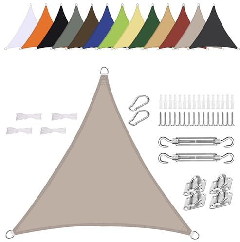 Sonnensegel Wasserdicht Dreieck gleichseitig 1.6x1.6x1.6m Wetterschutz Sonnenschutz PES Polyester mit UV Schutz mit Zubehör für Terrasse Balkon Garten-Taupe