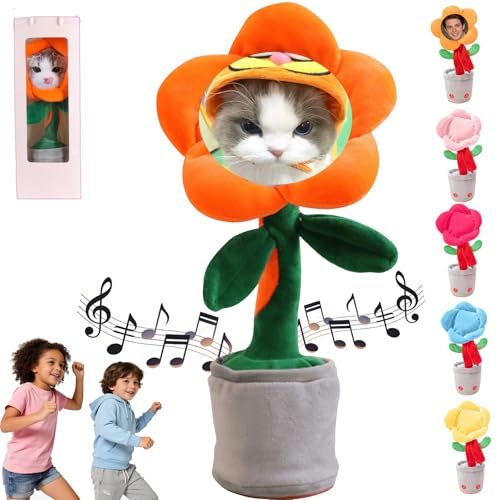 Generico Girasole personalizzato che danza e canta con foto del viso,Girasole Parlante che Balla,Giocattolo Educativo Interattivo con Personalizzazione Foto,Regalo per Neonati e Bambini (Saffron)