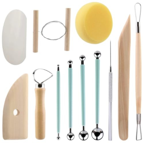 Rusudiy Set 12 Pezzi Attrezzi per Argilla e Ceramica, Kit Strumenti Modellazione e Scultura, Utensili per Poteria e Pasta Polimerica, Strumenti per Incidere, Modellare e Creazioni DIY