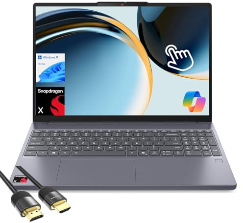 Lenovo Ideapad Slim 3X Touchscreen Laptop, 15.3’’ WUXGA, 16GB LPDDR5X RAM, 1TB SSD, Snapdragon X, 45 TOPS NPU+Copilot AI, Backlit KB, PDG HDMI Cable, US Version KB, For Business & Student