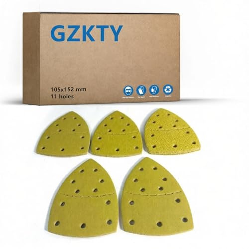 GZKTY Juego de papel de lija para lijadora triangular, 90 unidades, 105 x 152 mm, 11 agujeros, grano P60, compatible con PSM 100A, PSM 160, PSM 200 AES, PSM 18, para madera y metal