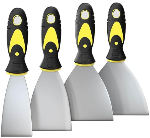 4 Pack Paint Wallpaper Scraper Set, 2 3 4 5 Scraper,Stainless Steel Paint Scraper Set with Soft Handle, Putty Knife, Plastering Tools for Drywall