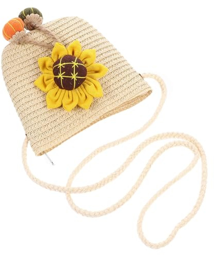 HORIALENCE Bolso Bandolera de Paja Beige para Niña, Bolso Cruzado Infantil Ligero y Resistente, Adecuado para Fiestas Infantiles y Compras