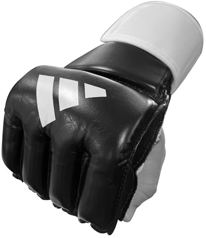 adidas MMA Grappling Hook & Loop MMA Training Gloves - for Men, Women, Unisex - Gloves with Open Palm for MMA, Boxing, Kickboxing, Training, & Fitness (Black/White, L)