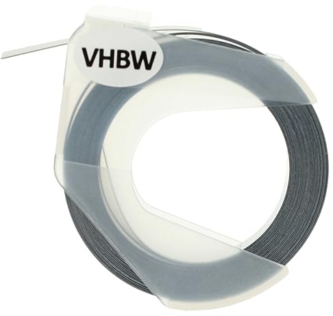 vhbw 3D Prägeband-Schriftband-Kassette kompatibel mit Dymo Omega | Etiketten-Drucker 9mm Weiß auf Schwarz