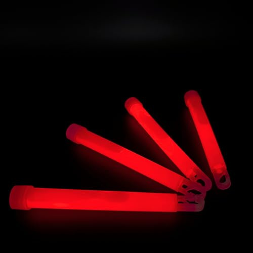 KNIXS 25er Pack Power-Knicklichter/Knicklicht rot (15cm) inkl. Spezialhaken und Befestigungsband - rot Leuchtend für Party, Festival, Outdoor oder als Dekoration