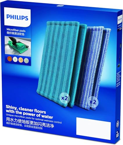 Philips XV1700/01 4 Mikrofaserpads für SpeedPro Max Aqua, SpeedPro Aqua, PowerPro Aqua | 2 weiche und 2 normale Pads, Wiederverwendbar, Austausch alle 6 Monate, 4-Pads (XV1700/01)