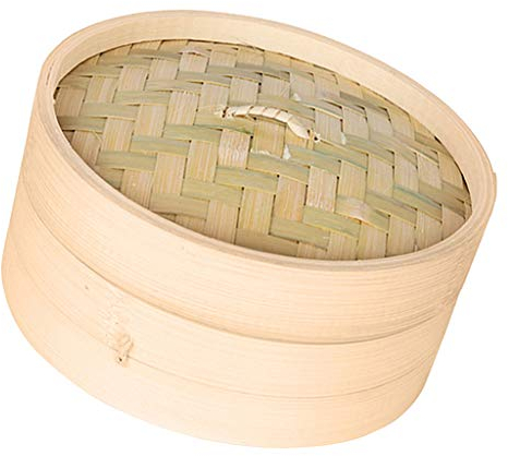 Cocina Vaporera de Bambú Vaporera Asiática para Albóndigas Sum, Marrón 21cm, tal como se describe