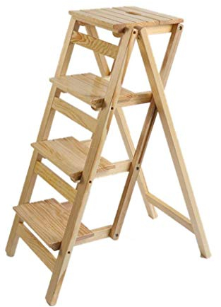 XBSLJ Tritthocker Klapptritt Massivholz Leiter Hocker Klappbar Bibliothek Tritthocker Multifunktional Schwarz Holz Farbe Regal Leiter für Küche Büro Leiter Stuhl mit 4 Stufen (Farbe: A)