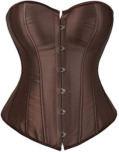 HNGHOU Women's Bustier Corset Top Plus Size Satin Waist Cincher Overbust Bustiers (Brown,5X-Large)