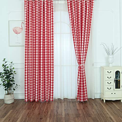 Yaland Home Fashion Dekoschal Karo Vorhang gardinen Modern Kariert Scheibengardine Gingham Vorhänge mit ösen ösenvorhang (BxH 150x200cm,rot) 1 Stück