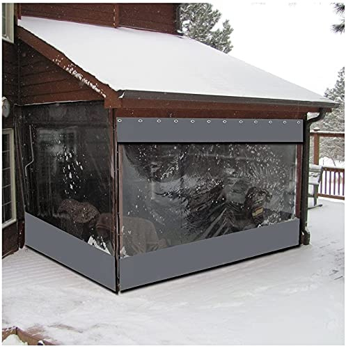 AMDHZ Außenvorhang Transparent, Pavillons Balkon Vorhänge 0,5mm PVC Wasserdicht Winddicht mit Öse, Anpassbar (Color : Clear Gray, Size : 3x2m/9.8x6.6ft)