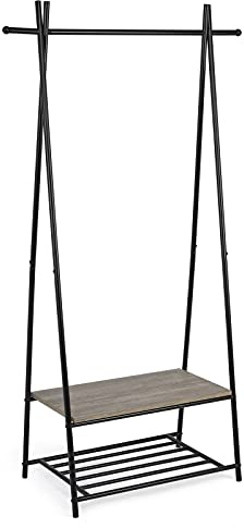 Mondeer Garderobenständer, Kleiderständer, Garderobe mit Schuhablage, Metallgestell, im Flur, Wohnzimmer und Veranda, Retro-Industrie Wäscheständer, 64cm x 41cm x 162cm, Grau