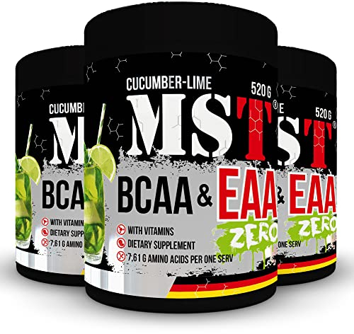 BCAA&EAA ZERO 520g | BCAA Pulver | EAA Pulver | Vegan | Instant | 7,66 g Aminosäuren | Kein Farbstoff | mit vitamin B6 | Deutschland | (Cucumber - Lime)
