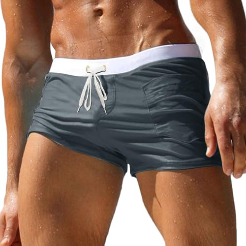 Husmeu Men's Swimming Trunks Quick Dry Beach Shorts with Elastic Waistband Men's Swim Shorts Boxer with Small Pocket S-XXL